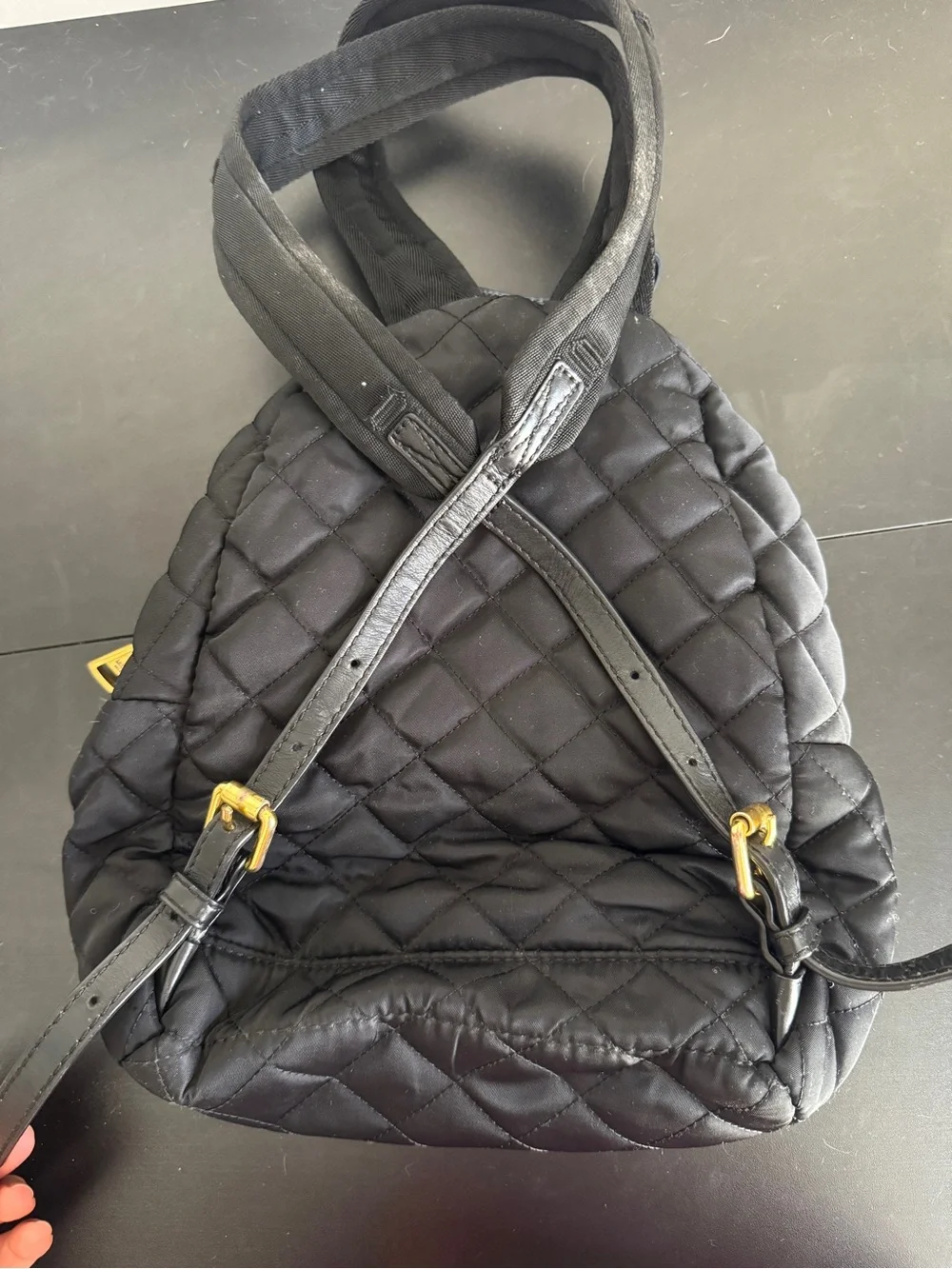 Moschino Quilted Nylon Gold Logo Black Backpack